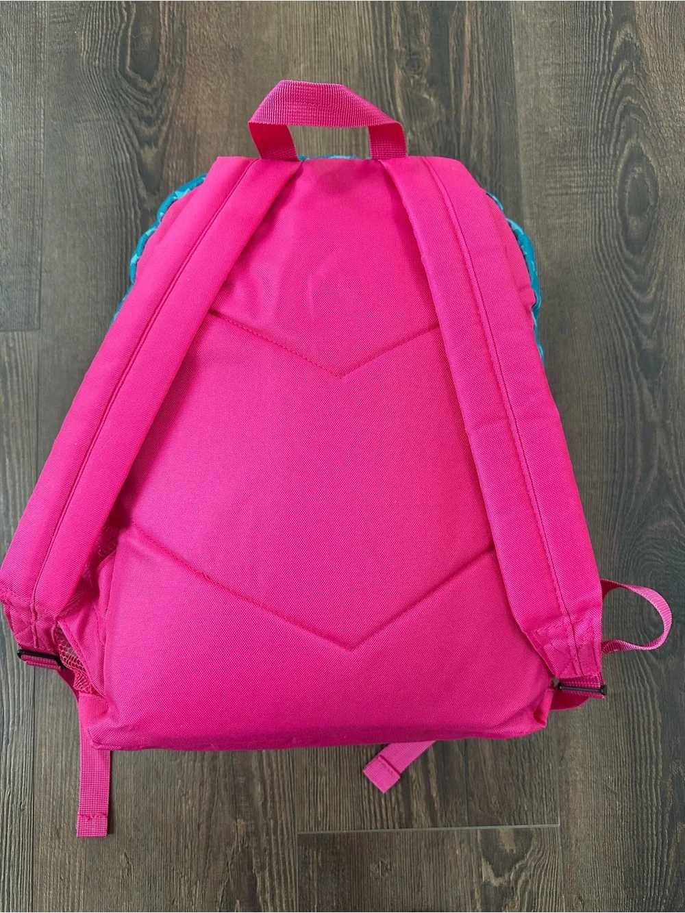 Kids Unicorn Print Backpack - Pink & Teal with sleeping bag inside